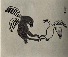 Owl Attacking Snow Goose