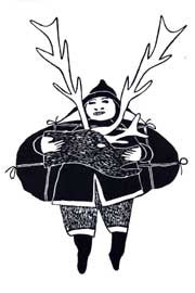 Hunter with Caribou Head