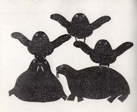 Owls Perching on Walrus