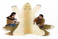 Man and Wife Cleaning Polar Bear Skin