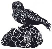 An Owl Family Eating a Lemming