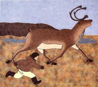Young Man Keeps Pace with Trotting Caribou