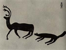Caribou Chased by Wolf